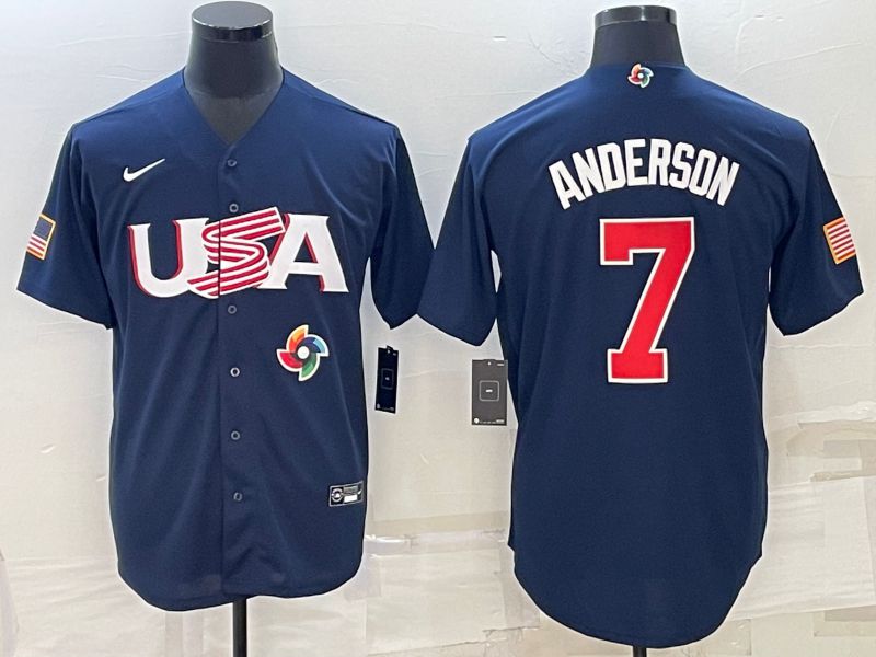 Men 2023 World Cub USA 7 Anderson Blue Nike MLB Jersey8
